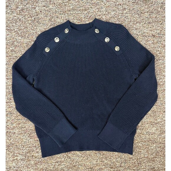 NWT Náutica Navy Structured Ribbed Knit Crew Mock Neck Pull Over Sweater Medium - Picture 2 of 11